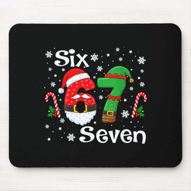Funny Six Seven 67 Meme 6 7 Elf Santa Christmas Pa Mouse Mat (Front)