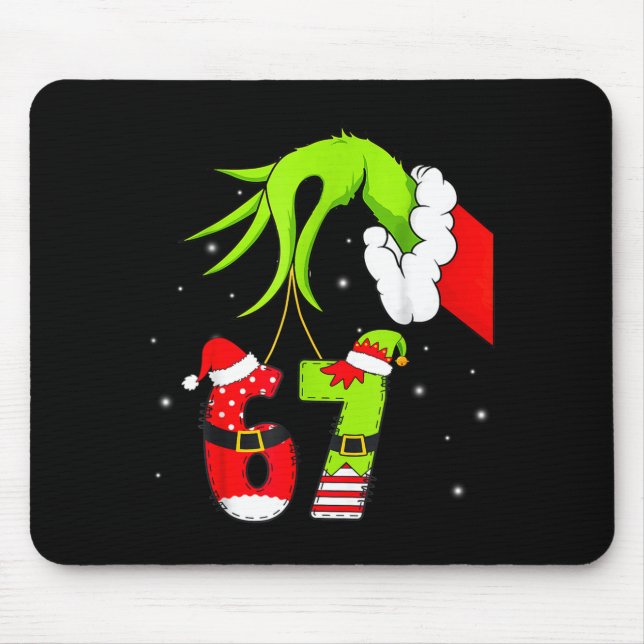 Funny Six Seven 67 Meme 6 7 Elf Santa Christmas Pa Mouse Mat (Front)