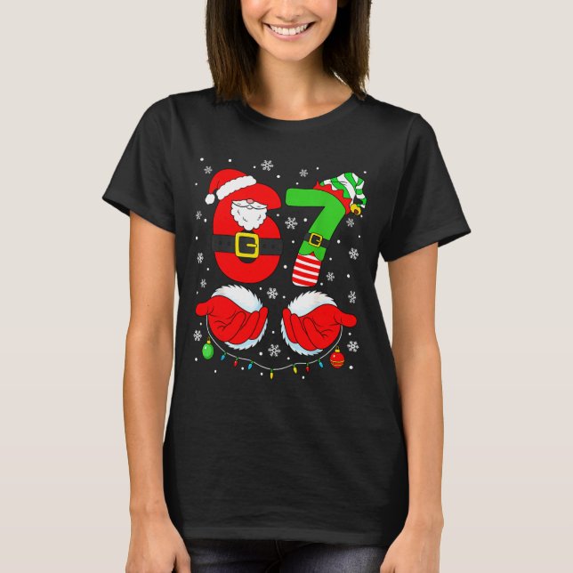 Funny Six Seven 67 Meme 6 7 Elf Santa Christmas Pa T-Shirt (Front)