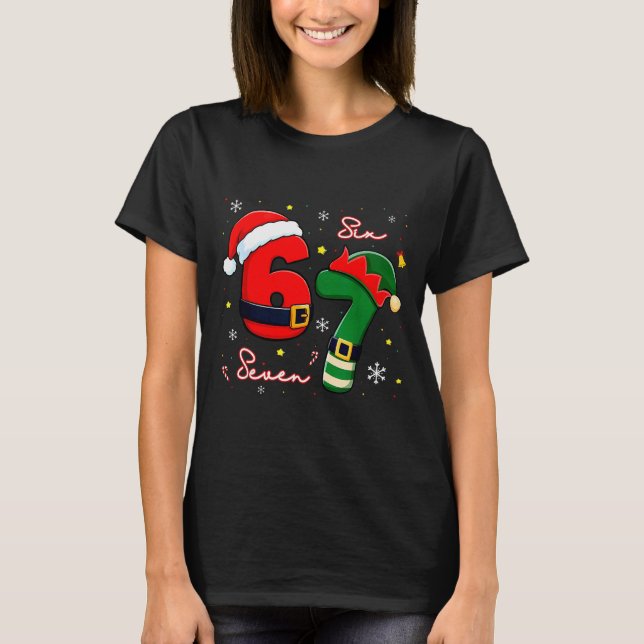 Funny Six Seven 67 Meme 6 7 Elf Santa Christmas Pa T-Shirt (Front)