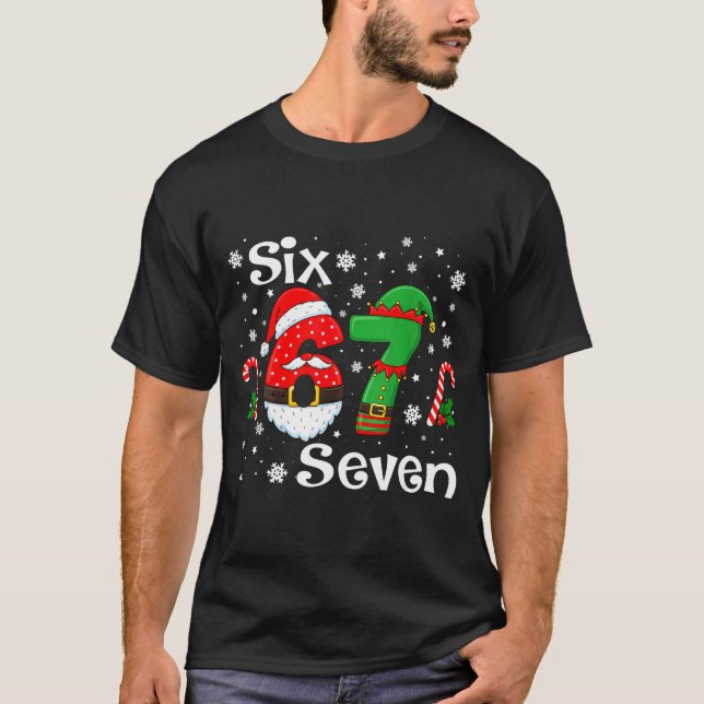 Funny Six Seven 67 Meme 6 7 Elf Santa Christmas Pa T-Shirt (Front)