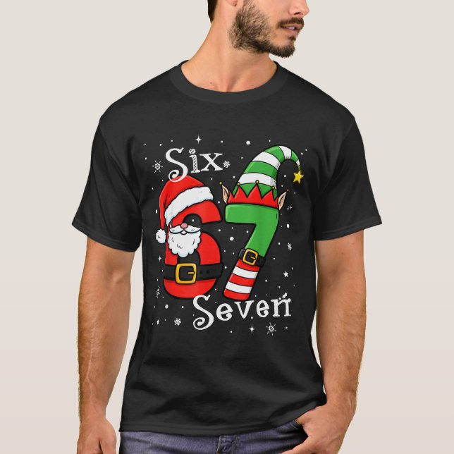 Funny Six Seven 67 Meme 6 7 Elf Santa Christmas Pa T-Shirt (Front)