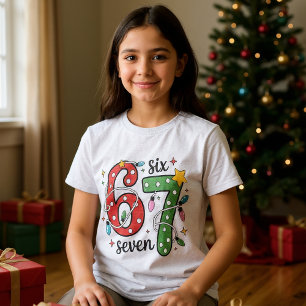 Funny Six Seven 67 Meme Christmas Lights Kids Tri-Blend Shirt
