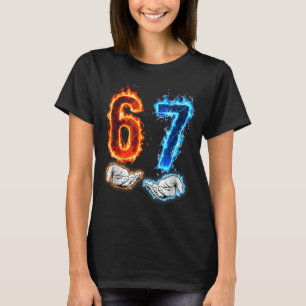 Funny Six Seven 67 Meme Hands Boys Kids Flames T-Shirt