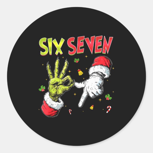Funny Six Seven 67 Meme Monster Santa Christmas Pa Classic Round Sticker (Front)