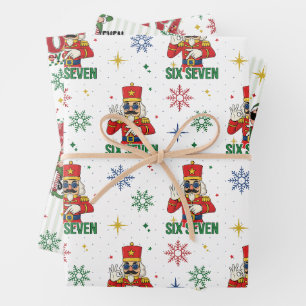 Funny Six Seven 67 Meme Retro Xmas Humor Character Wrapping Paper Sheet