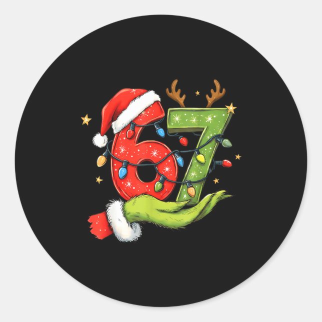 Funny Six Seven 67 Meme Santa Christmas Brainrot P Classic Round Sticker (Front)