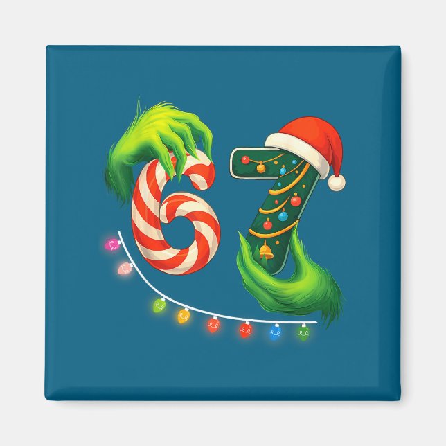 Funny Six Seven 67 Meme Santa Christmas Brainrot P Magnet (Front)