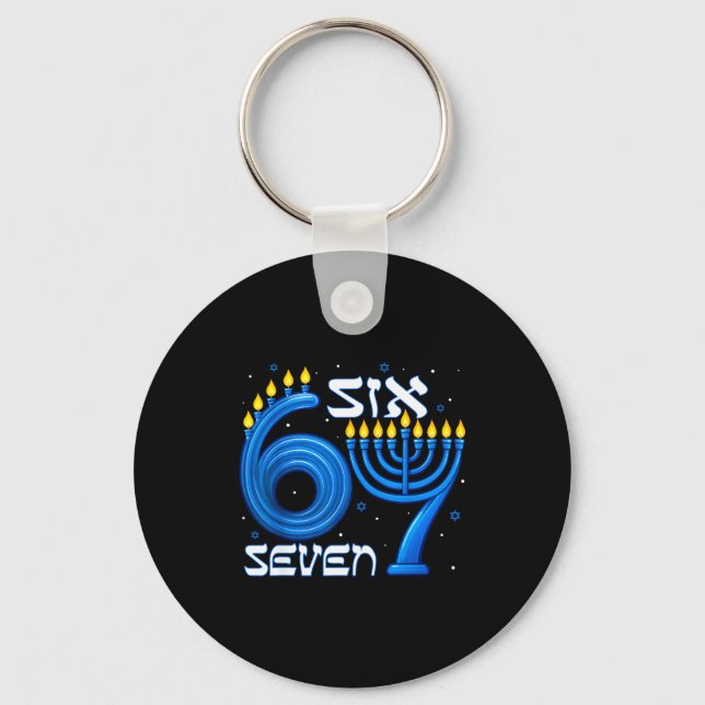 Funny Six Seven 67 Meme Sarcastic Hanukkah Chanuka Key Ring (Front)