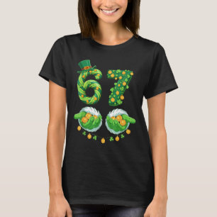 Funny Six Seven 67 Meme Shamrocks St Patricks Day T-Shirt