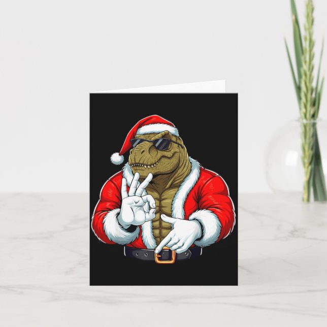 Funny Six Seven 67 Meme T-rex Christmas Men Boys T Card (Front)