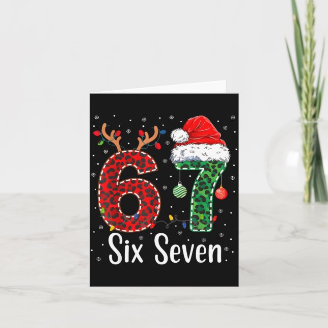 Funny Six Seven 6 7 Meme 67 Christmas Leopard Xmas Card (Front)