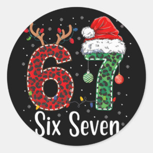 Funny Six Seven 6 7 Meme 67 Christmas Leopard Xmas Classic Round Sticker
