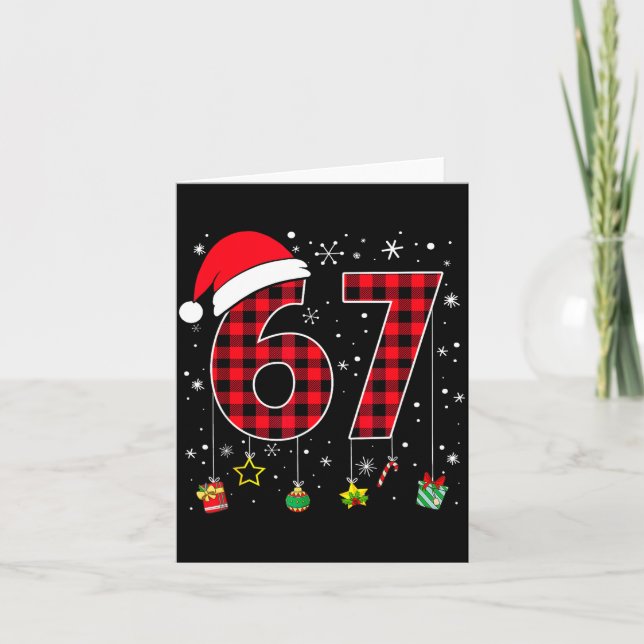 Funny Six Seven 6 7 Meme 67 Christmas Red Plaid Xm Card (Front)