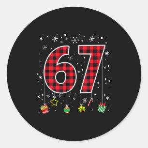 Funny Six Seven 6 7 Meme 67 Christmas Red Plaid Xm Classic Round Sticker