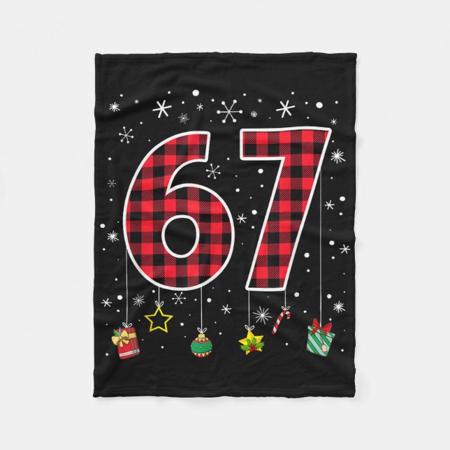 Funny Six Seven 6 7 Meme 67 Christmas Red Plaid Xm Fleece Blanket (Front)