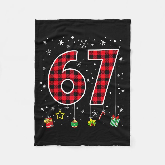 Funny Six Seven 6 7 Meme 67 Christmas Red Plaid Xm Fleece Blanket (Front)