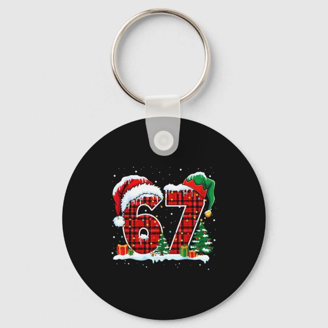 Funny Six Seven 6 7 Meme 67 Christmas Red Plaid Xm Key Ring (Front)
