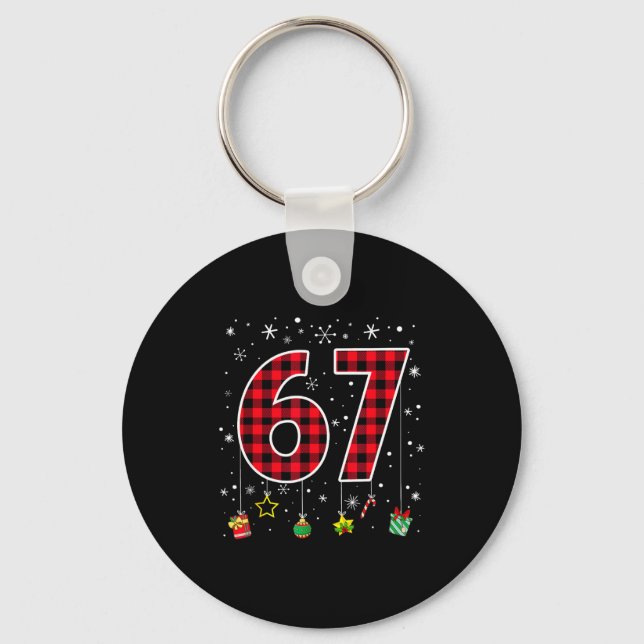 Funny Six Seven 6 7 Meme 67 Christmas Red Plaid Xm Key Ring (Front)