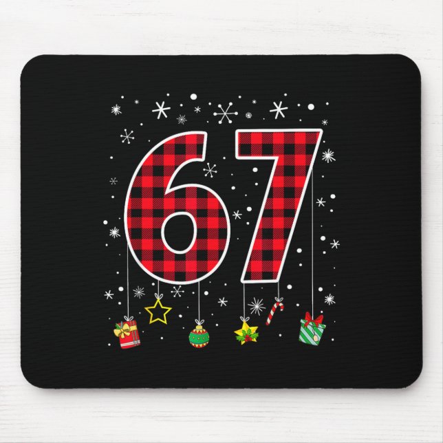 Funny Six Seven 6 7 Meme 67 Christmas Red Plaid Xm Mouse Mat (Front)