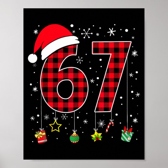 Funny Six Seven 6 7 Meme 67 Christmas Red Plaid Xm Poster (Front)