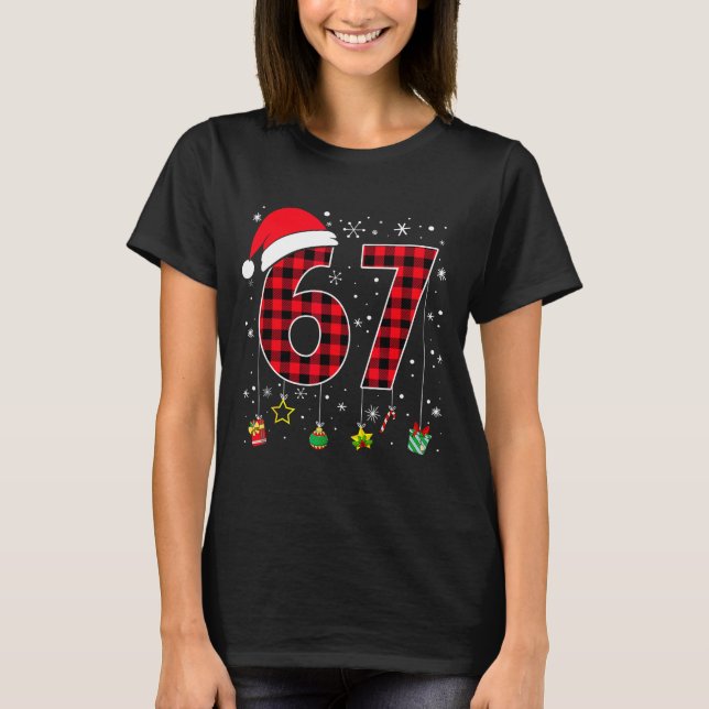 Funny Six Seven 6 7 Meme 67 Christmas Red Plaid Xm T-Shirt (Front)