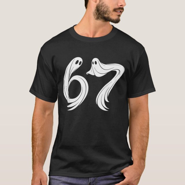 Funny Six Seven 6 7 Meme 67 Design Ghost Halloween T-Shirt (Front)