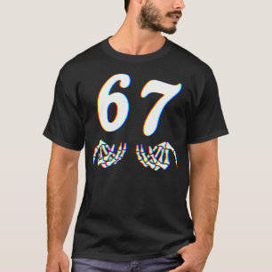 Funny Six Seven 6 7 Meme 67 Skeleton Hand Hallowee T-Shirt