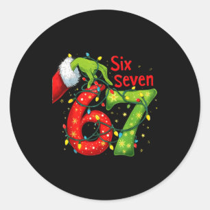 Funny Six Seven 6 7 Meme 67 Xmas Hand Christmas Co Classic Round Sticker
