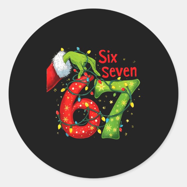 Funny Six Seven 6 7 Meme 67 Xmas Hand Christmas Co Classic Round Sticker (Front)