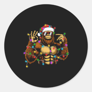 Funny Six Seven 6 7 Meme Bigfoot Christmas Lights Classic Round Sticker