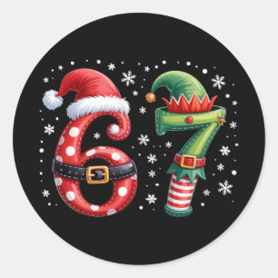 Funny Six Seven 6 7 Meme Christmas Humor Santa Elf Classic Round Sticker