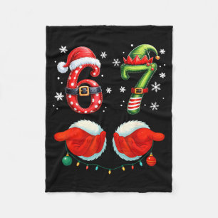 Funny Six Seven 6 7 Meme Christmas Humor Santa Elf Fleece Blanket