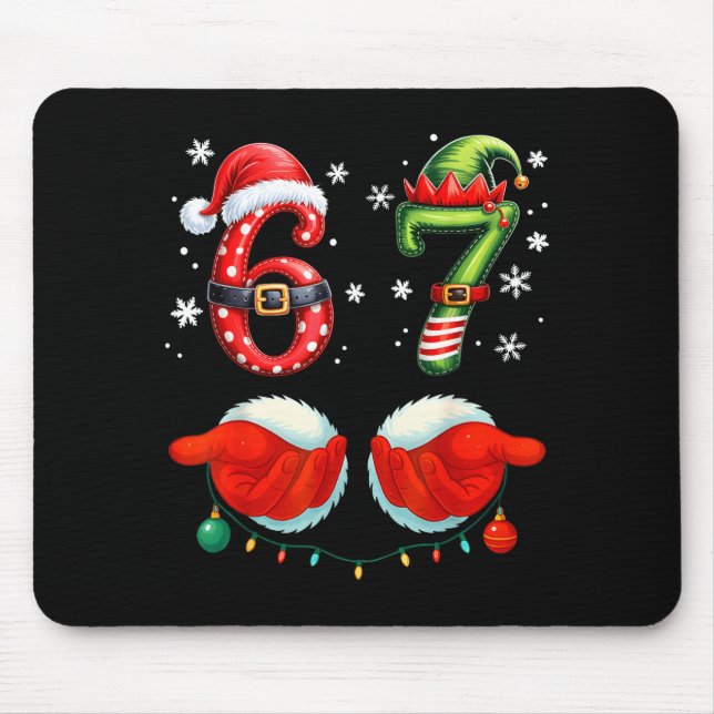 Funny Six Seven 6 7 Meme Christmas Humor Santa Elf Mouse Mat (Front)