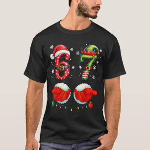 Funny Six Seven 6 7 Meme Christmas Humor Santa Elf T-Shirt