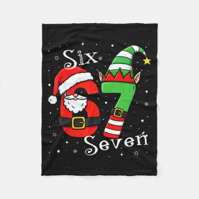 Funny Six Seven 6 7 Meme Christmas Santa Elf Numbe Fleece Blanket (Front)