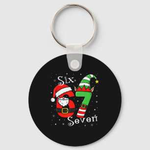 Funny Six Seven 6 7 Meme Christmas Santa Elf Numbe Key Ring