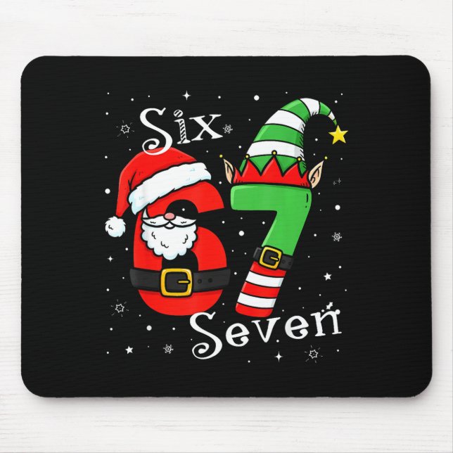 Funny Six Seven 6 7 Meme Christmas Santa Elf Numbe Mouse Mat (Front)