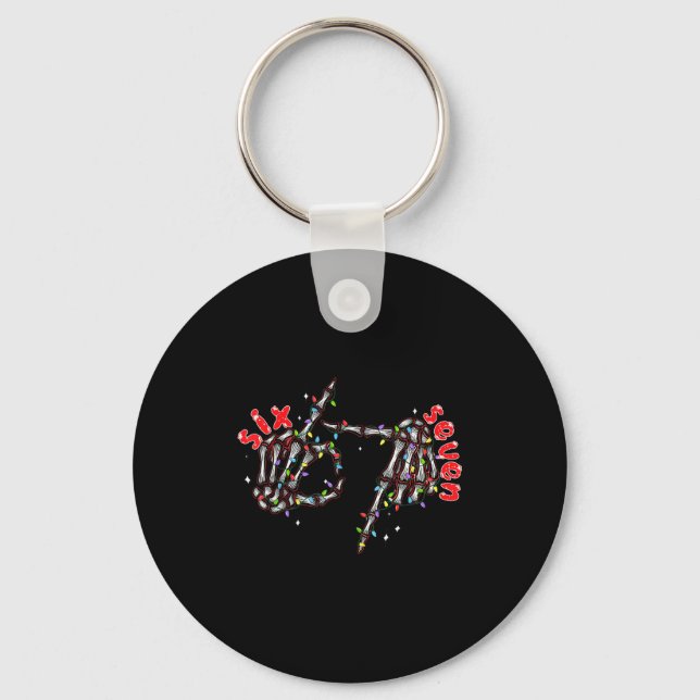 Funny Six Seven 6 7 Meme Couple Christmas Hand Ske Key Ring (Front)