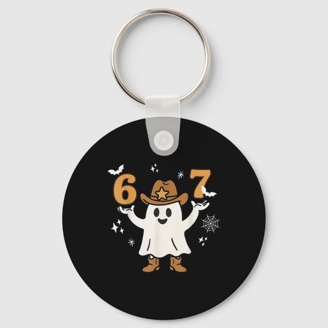 Funny Six Seven 6 7 Meme Cowboy Ghost Halloween Co Key Ring (Front)