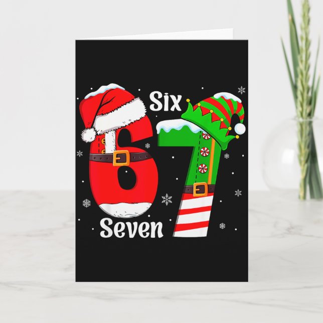 Funny Six Seven 6 7 Meme Gen Alpha Slang Santa Elf Card (Front)