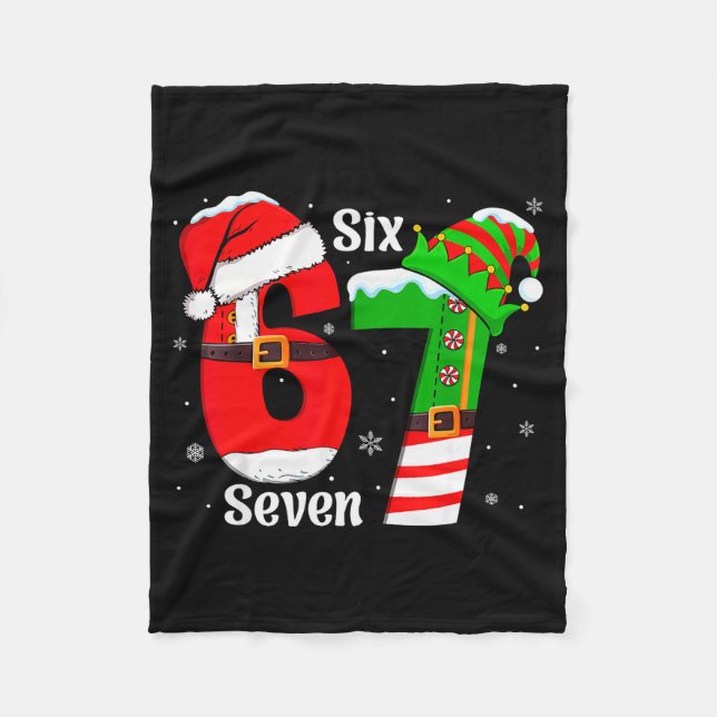 Funny Six Seven 6 7 Meme Gen Alpha Slang Santa Elf Fleece Blanket (Front)