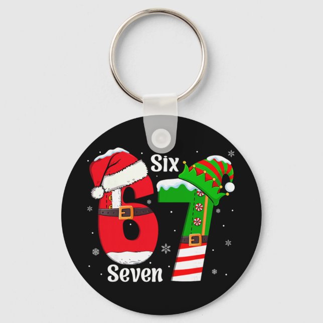 Funny Six Seven 6 7 Meme Gen Alpha Slang Santa Elf Key Ring (Front)