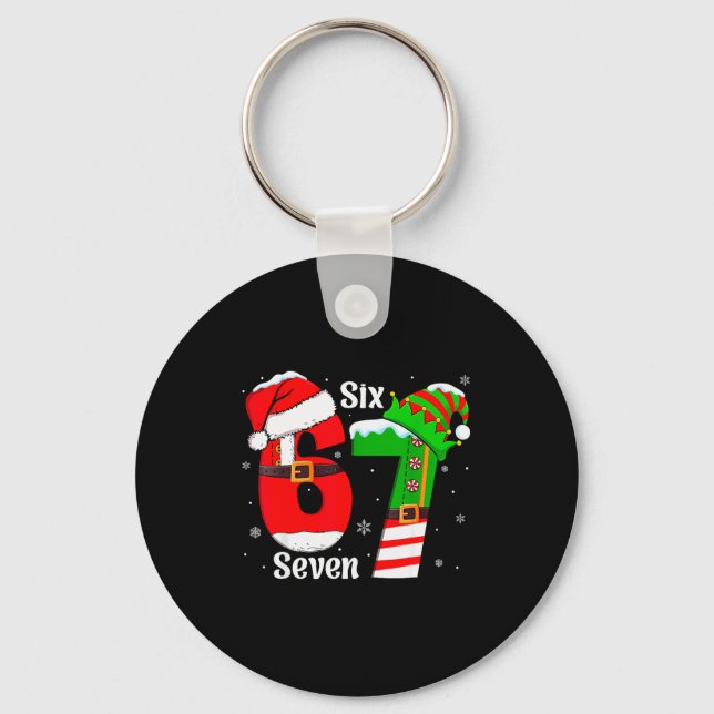 Funny Six Seven 6 7 Meme Gen Alpha Slang Santa Elf Key Ring (Front)
