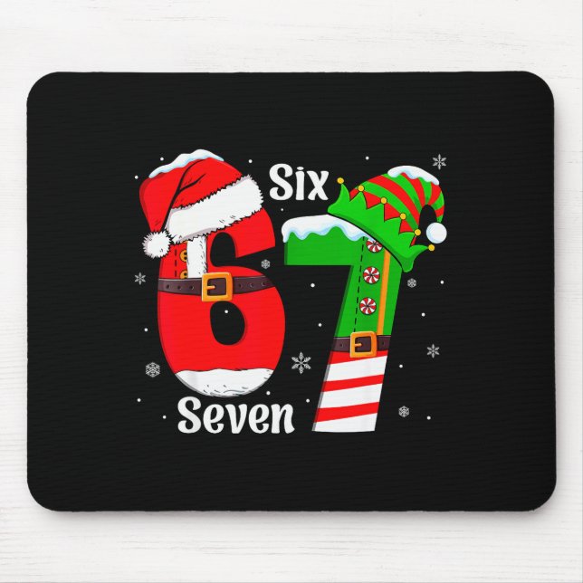 Funny Six Seven 6 7 Meme Gen Alpha Slang Santa Elf Mouse Mat (Front)
