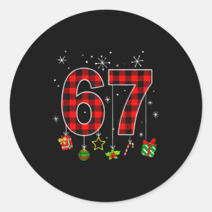 Funny Six Seven 6 7 Meme Humor 67 Red Plaid Christ Classic Round Sticker