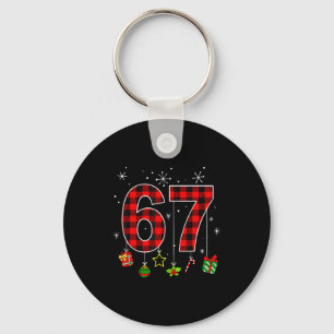 Funny Six Seven 6 7 Meme Humor 67 Red Plaid Christ Key Ring