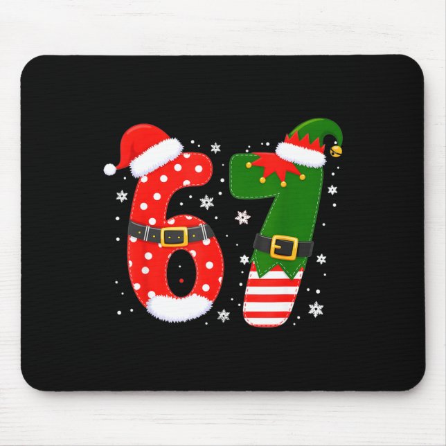 Funny Six Seven 6 7 Meme Humor Santa Elf 67 Christ Mouse Mat (Front)