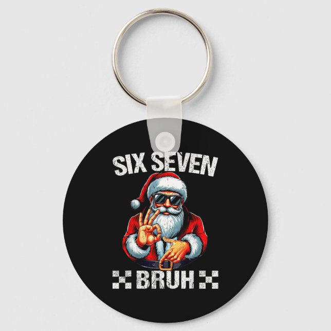 Funny Six Seven 6 7 Meme Santa Christmas Shirt Men Key Ring (Front)
