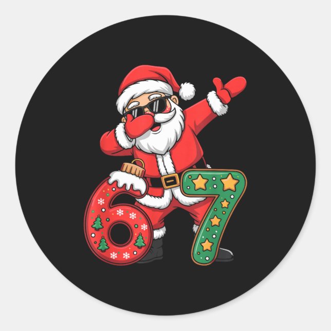 Funny Six Seven 6 7 Meme Santa Dab Christmas Dabbi Classic Round Sticker (Front)